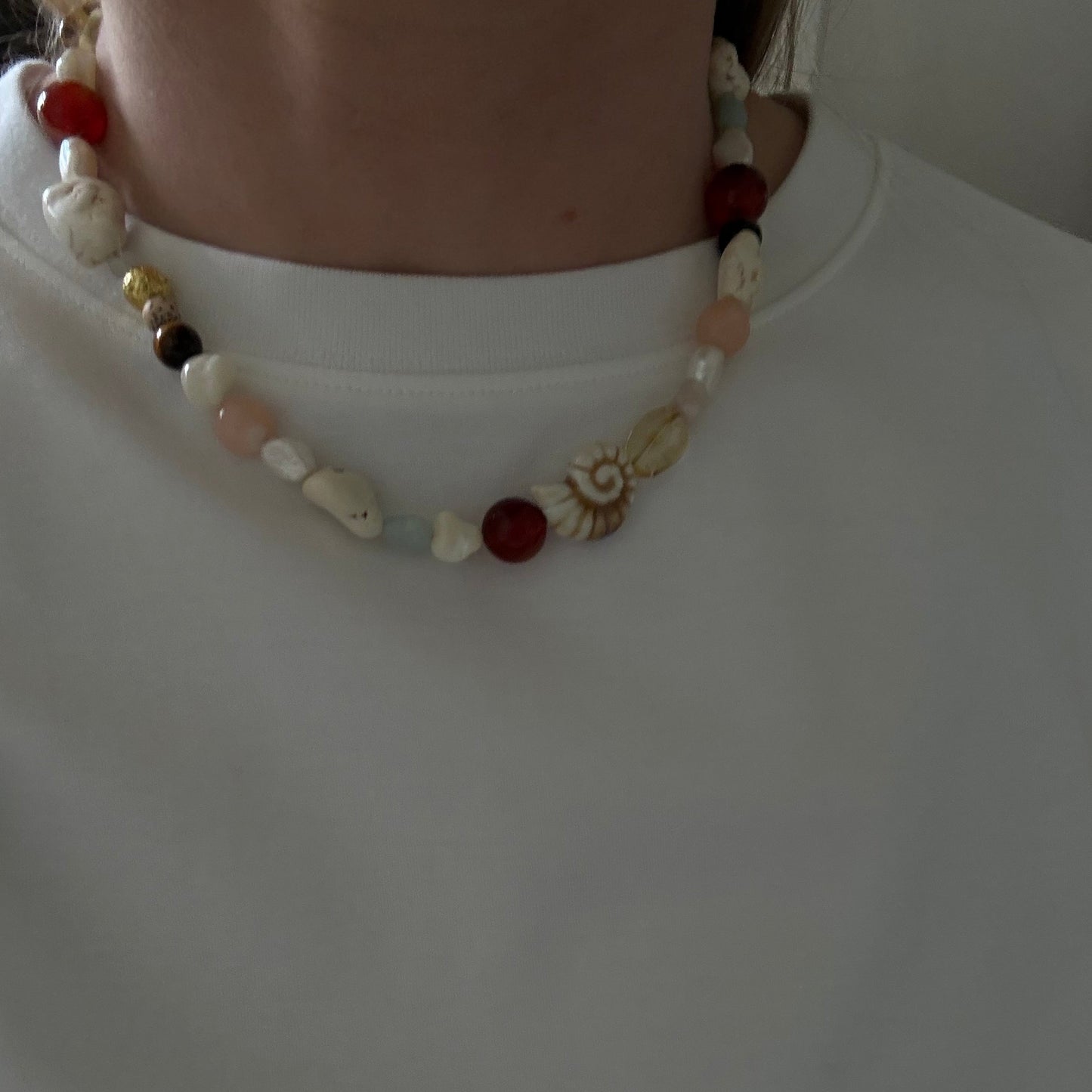 Close-up of a beaded bracelet on a white background